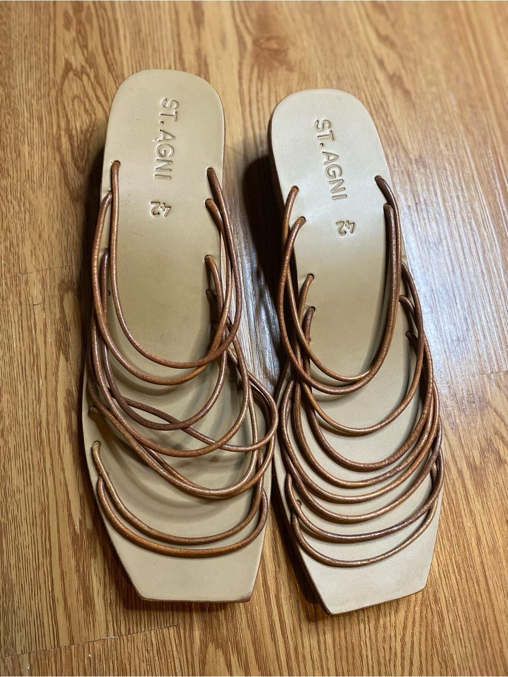 St. Agni Metallic Bronze Multi-Strap Slide Sandals